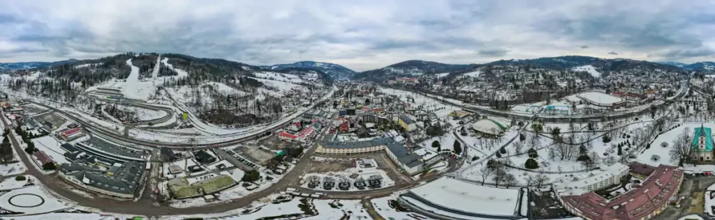 Wisła zimą z drona zdjęcie 360 panorama