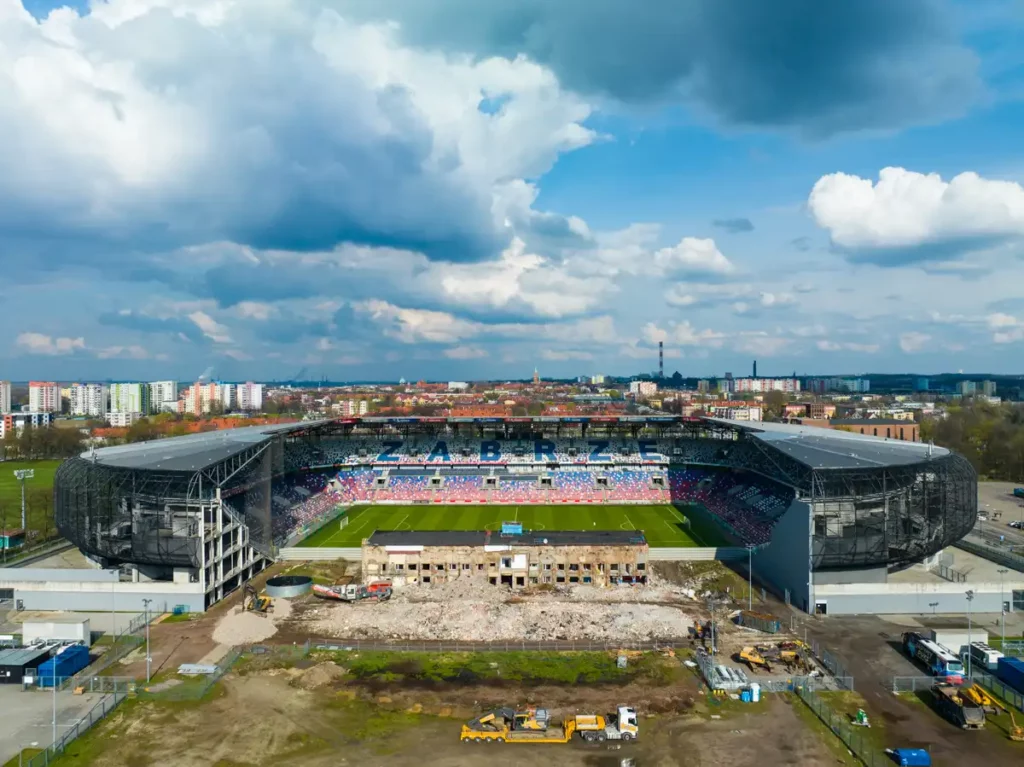 Stadion Górnika Zabrze z drona, strona zachodnia